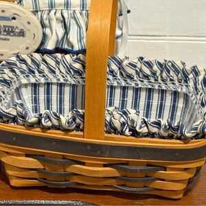 Pair Longaberger 1997 Blue Sweet Treats Basket & 1994 Dresden Striped Basket